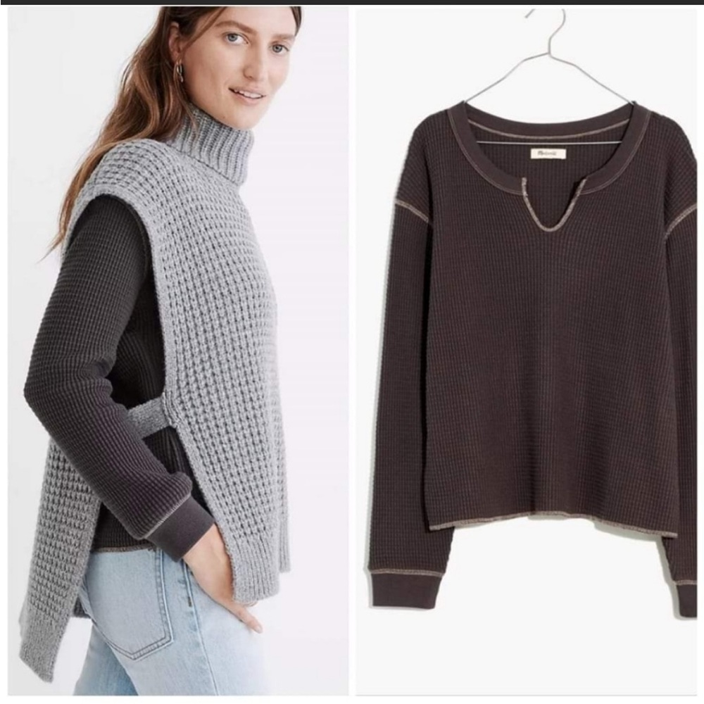 Madewell Charcoal Waffle Split-Neck Tee Size XXS